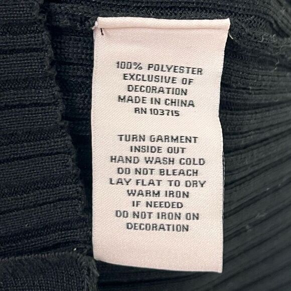 Nanette Lepore Black Ribbed Faux Button Sweater Gold Accent Collared Size XL NWT - Picture 9 of 11